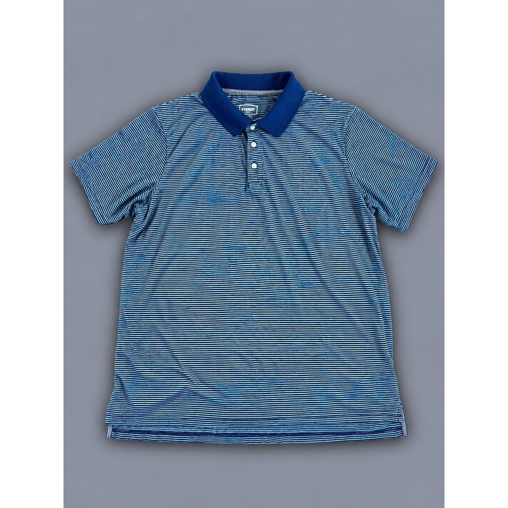 The Foundry Polo Shirt Mens 2XL Blue Striped Excellent Short Sleeve Cotton Blend